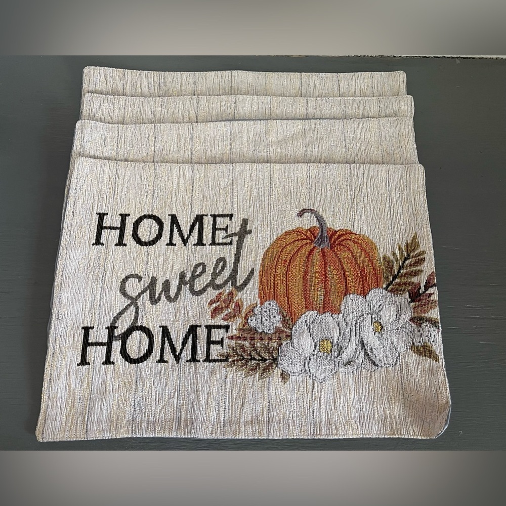 🎈Set of 4 Fall Autumn Pumpkins 13X18 Placemats Home Sweet Home Fabric